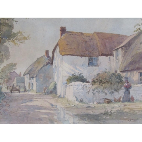 1256 - J E MACE - PAIR, 19C COTTAGE LINED STREETS, EAC APPROX 27CM X 38CM