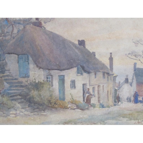 1256 - J E MACE - PAIR, 19C COTTAGE LINED STREETS, EAC APPROX 27CM X 38CM