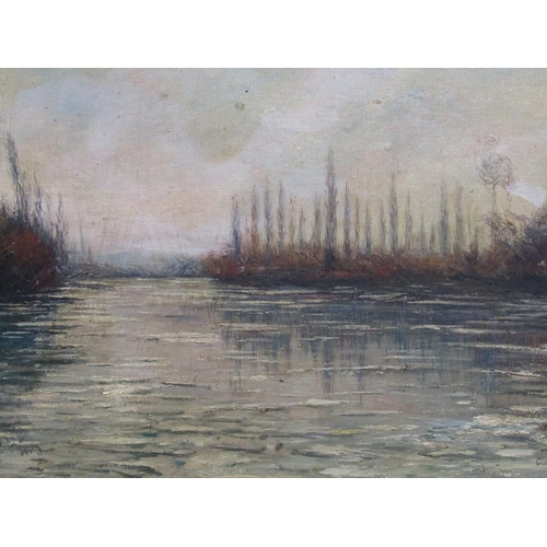 1258 - CLAUDIO MONET - EUROPEAN RIVERSCAPE, OIL ON CANVAS, SIGNED, FRAMED, 49CM X 72CM