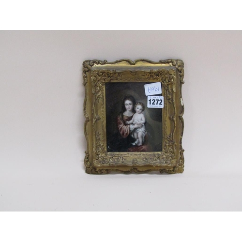 1272 - FRAMED COLOURED PRINT - MADONNA AND CHILD, 13CM X 10CM