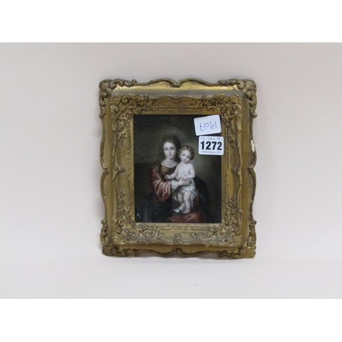 1272 - FRAMED COLOURED PRINT - MADONNA AND CHILD, 13CM X 10CM