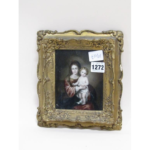 1272 - FRAMED COLOURED PRINT - MADONNA AND CHILD, 13CM X 10CM