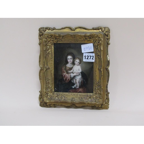 1272 - FRAMED COLOURED PRINT - MADONNA AND CHILD, 13CM X 10CM