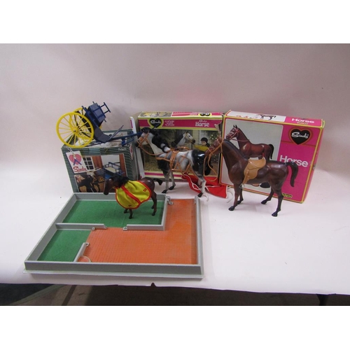 1310 - COLLECTION OF SINDY HORSES, CARTS ETC