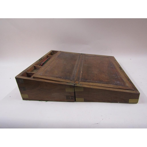 1319 - LATE VICTORIAN/EDWARDIAN WALNUT WRITING SLOPE, BRASS BOUND, 50CM W