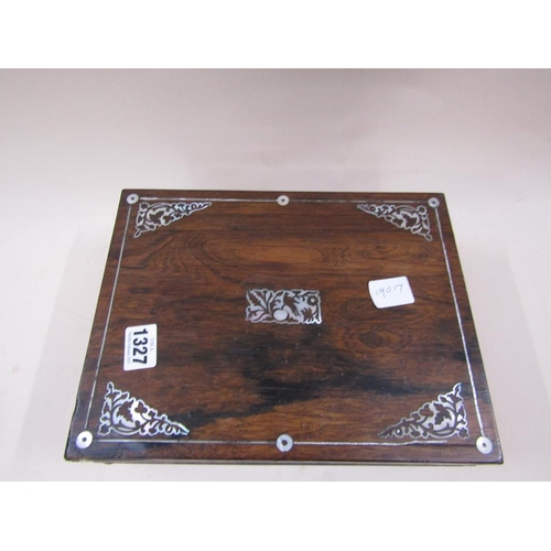 1327 - VICTORIAN ROSEWOOD PEARL INLAID JEWELLERY BOX, 28CM W