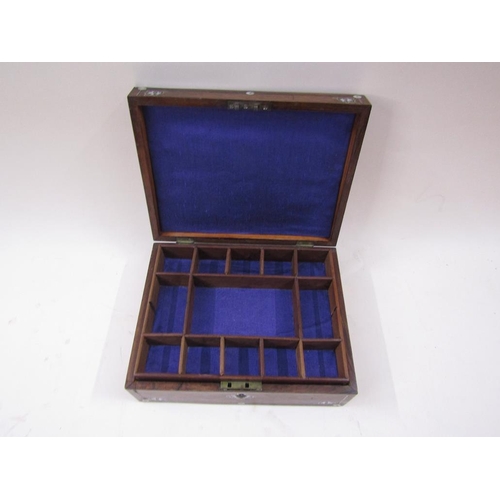 1327 - VICTORIAN ROSEWOOD PEARL INLAID JEWELLERY BOX, 28CM W