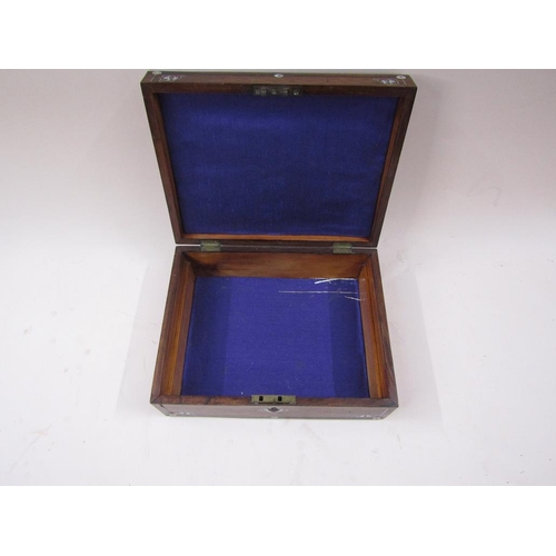 1327 - VICTORIAN ROSEWOOD PEARL INLAID JEWELLERY BOX, 28CM W