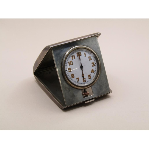 1473 - SILVER CASED TRAVEL CLOCK ADIE BROS. BIRMINGHAM 1923