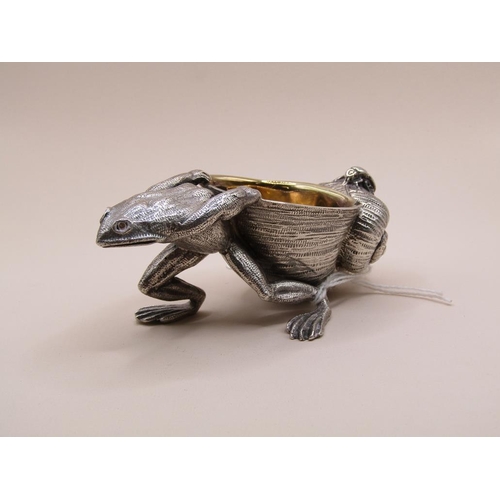 1474 - FRANCIS HOWARD LTD STERLING SILVER TABLE SALT IN THE FORM OF A FROG PULLING A SHELL 14.3ozt SHEFFIEL... 