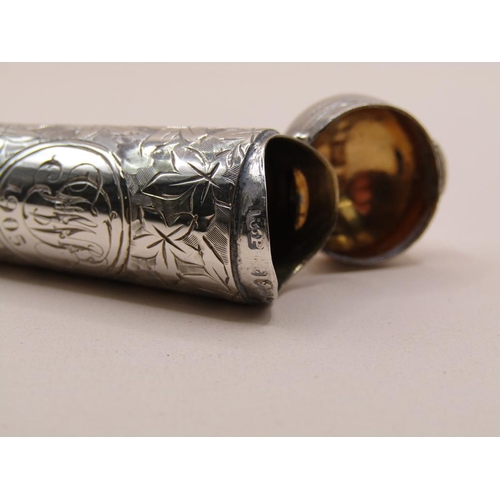 1475 - SILVER CHEROOT HOLDER WITH AMBER CHEROOT AND 9ct GOLD TIP