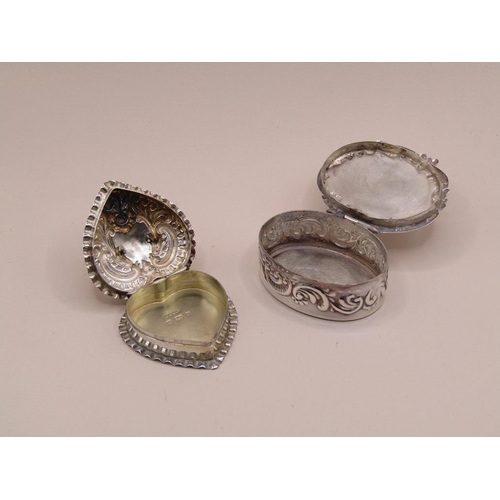 1478 - SILVER HEART SHAPED BOX AND COVER AND SILVER SNUFF BOX