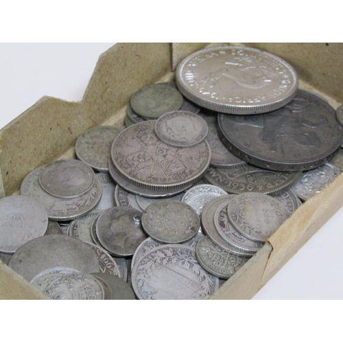 1502 - BOX OF PRE 1945 BRITISH COINS PLUS SOUTH AFRICAN AND OTHER CROWNS