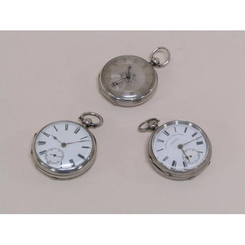 1507 - THREE SILVER CASED POCKET WATCHES, ONE WITH SILVER DIAL