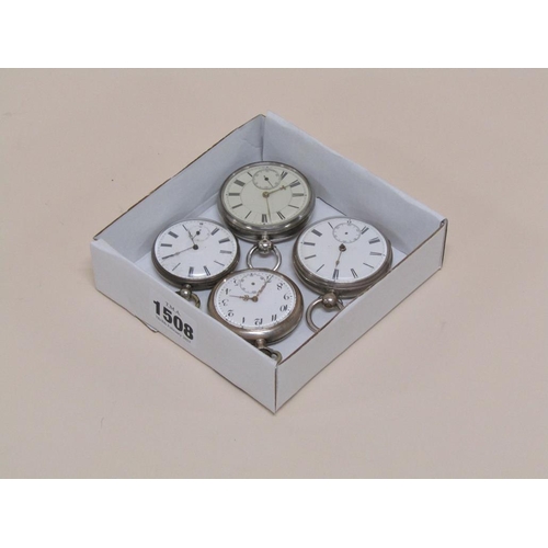 1508 - FOUR SILVER CASED POCKET WATCHES