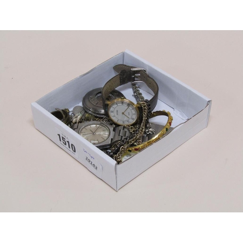 1510 - BOX OF MIXED WATCHES, COSTUME JEWELLERY ETC