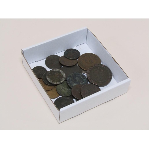 1514 - BOX OF MIXED COPPER AND OTHER COINS TO INC. 1797 CARTWHEEL PENNY, 1811 CORNISH PENNY ETC