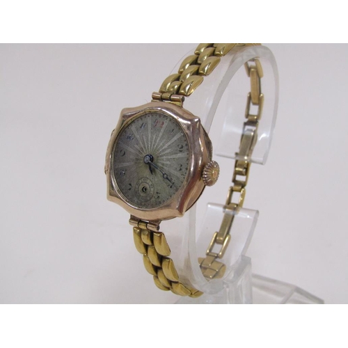 1576 - 9ct GOLD CASED WATCH ON GOLD PLATED STRAP