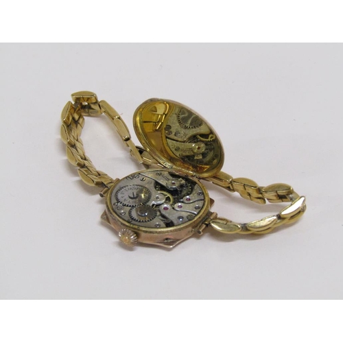 1576 - 9ct GOLD CASED WATCH ON GOLD PLATED STRAP