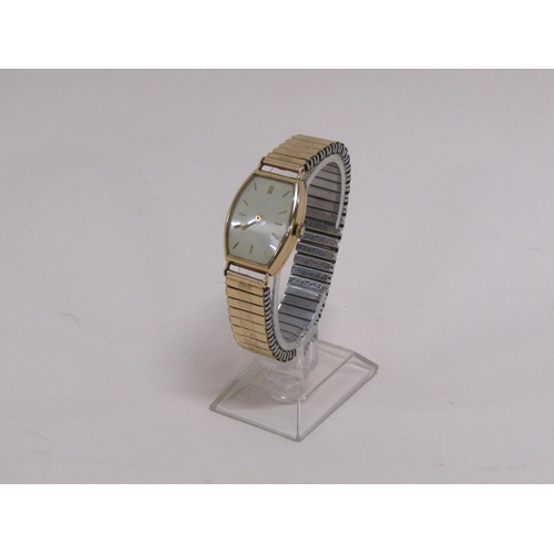 1577 - 14ct GOLD CASED WATCH ON EXPANDING PLATED STRAP