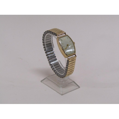 1577 - 14ct GOLD CASED WATCH ON EXPANDING PLATED STRAP