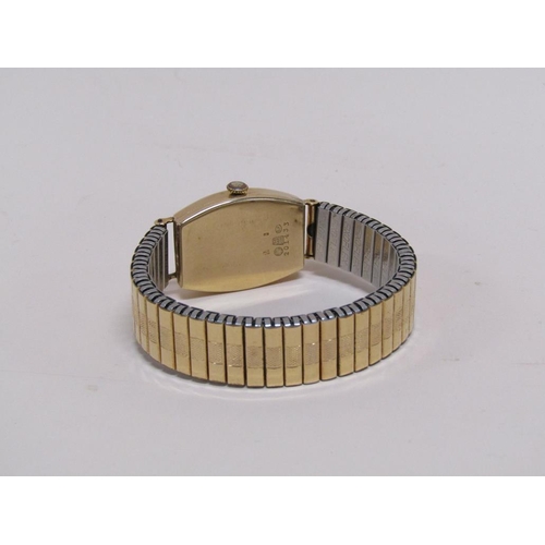 1577 - 14ct GOLD CASED WATCH ON EXPANDING PLATED STRAP