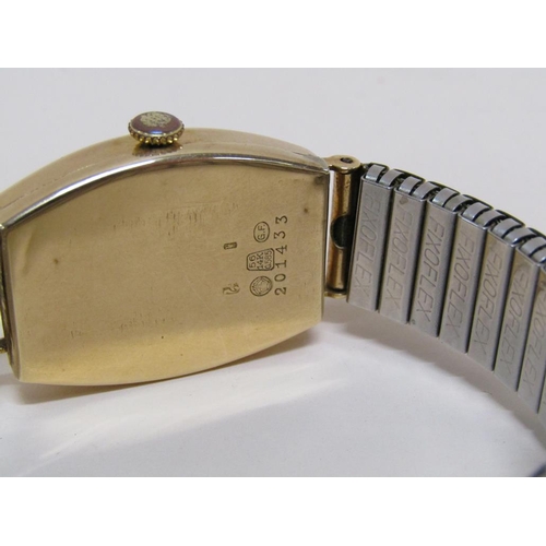 1577 - 14ct GOLD CASED WATCH ON EXPANDING PLATED STRAP