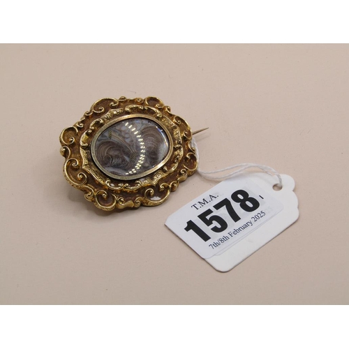 1578 - GILT METAL HAIR SET MEMORIAM PENDANT BROOCH