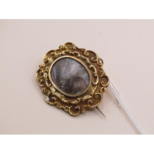 1578 - GILT METAL HAIR SET MEMORIAM PENDANT BROOCH