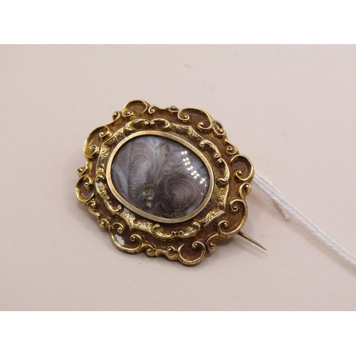 1578 - GILT METAL HAIR SET MEMORIAM PENDANT BROOCH