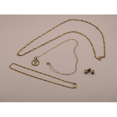 1585 - COLLECTION OF 9ct GOLD CHAIN PLUS PENDANT AND EARRINGS