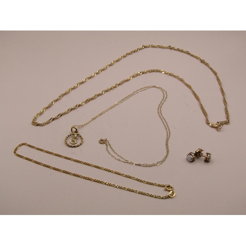 1585 - COLLECTION OF 9ct GOLD CHAIN PLUS PENDANT AND EARRINGS