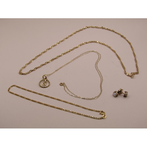 1585 - COLLECTION OF 9ct GOLD CHAIN PLUS PENDANT AND EARRINGS