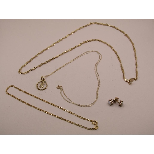 1585 - COLLECTION OF 9ct GOLD CHAIN PLUS PENDANT AND EARRINGS