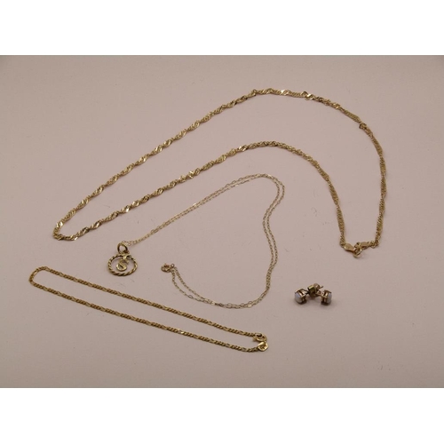 1585 - COLLECTION OF 9ct GOLD CHAIN PLUS PENDANT AND EARRINGS