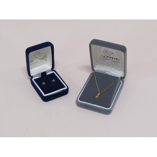 1587 - 14ct GOLD DIAMOND PENDANT NECKLACE AND EARRINGS