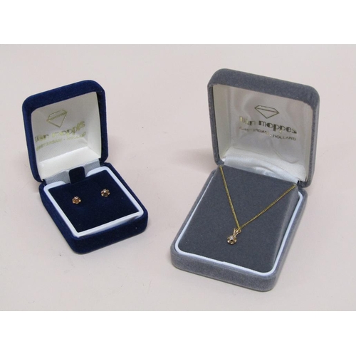 1587 - 14ct GOLD DIAMOND PENDANT NECKLACE AND EARRINGS