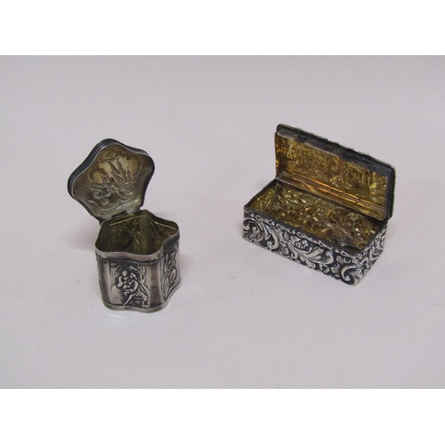 1591 - CONTINENTAL FIGURATIVE SILVER BOX AND COVER AND A SILVER FIGURATIVE SNUFF BOX WITH MAKERS MARKS FOR ... 