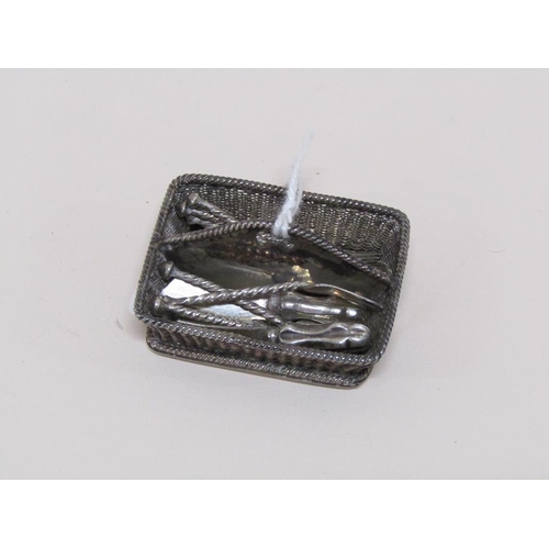 1593 - CONTINENTAL MINIATURE SILVER CUTLERY BASKET AND CUTLERY