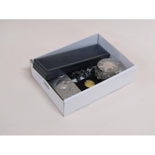 1655 - SMALL BOX OF COSTUME JEWELLERY TO INC. SILVER STONE SET BRACELET