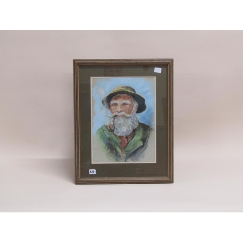 1201 - MAUD BARBER PORTRAIT OF GENT WITH PIPE, WATERCOLOUR F/G 38 x 26 cms