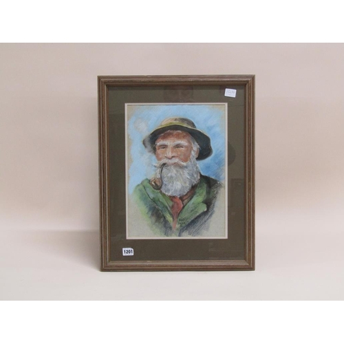 1201 - MAUD BARBER PORTRAIT OF GENT WITH PIPE, WATERCOLOUR F/G 38 x 26 cms