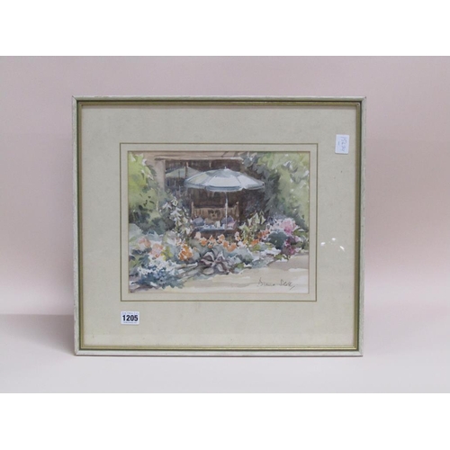 1205 - DIANA SCOTT SUMMERTIME GARDEN SCENE, WATERCOLOUR F/G 25 x 32 cms