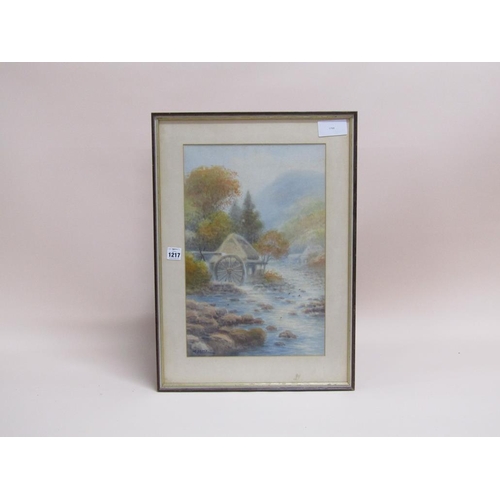 1217 - K SEKI - ORIENTAL WATER WHEEL, SIGNED WATERCOLOUR F/G 48 X 32 cms