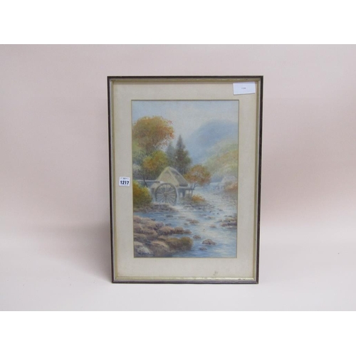 1217 - K SEKI - ORIENTAL WATER WHEEL, SIGNED WATERCOLOUR F/G 48 X 32 cms