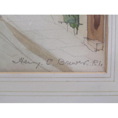 1221 - HENRY C BREWER FIGURE ON THE STREET SIGNED WATERCOLOUR F/G 32 x 22 cms