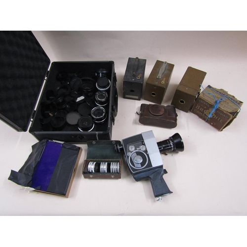 1342 - BOX OF CAMERAS AND EQUIPMENT INCL BROWNIE CAMERAS