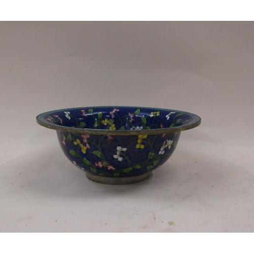 1351 - CHINESE BLUE GROUND CLOISSONE BOWL, 23CM DIAM