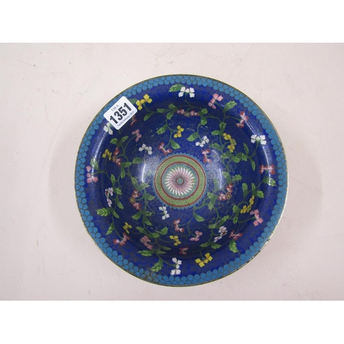 1351 - CHINESE BLUE GROUND CLOISSONE BOWL, 23CM DIAM