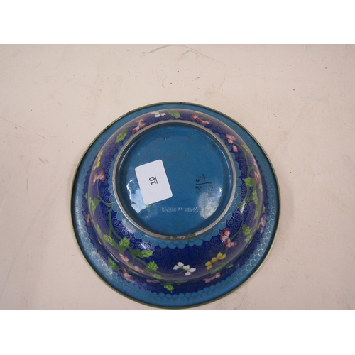 1351 - CHINESE BLUE GROUND CLOISSONE BOWL, 23CM DIAM